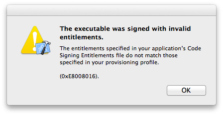 Normal error when prefix of Keychain access group does not match provisioning profile