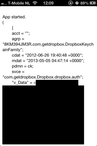 Reading Dropbox data from the Keychain access group